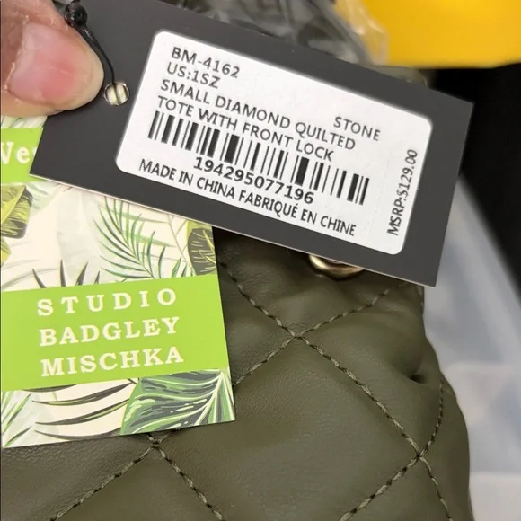 Olive Quilted Vegan Leather Handbag - Picture 2 of 15